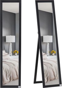 HOMCOM Teljes Test Tükör, 154 x 37 cm Fali Tükör Állvánnyal, Álló Tükör Nappaliba, Hálószobába, Fekete | Aosom