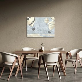 Kép - léggömbök a város felett, hűvös tónusok (70x50 cm)