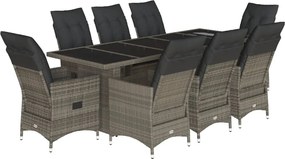 vidaXL 9 részes szürke polyrattan kerti bisztrógarnitúra párnákkal