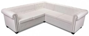 5 személyes fehér műbőr Chesterfield sarokkanapé