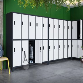 10 rekeszes öltözőszekrény lábakon BARTEK, 1360 x 1720 x 450 mm, antracit-fehér