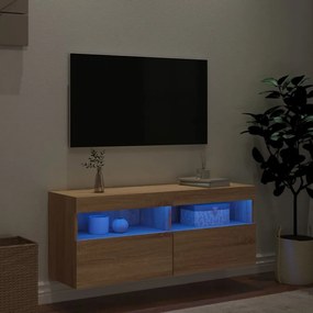 sonoma tölgy színű fali TV-szekrény LED-ekkel 100x30x40 cm