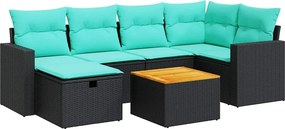 vidaXL 7 részes fekete polyrattan kerti ülőgarnitúra párnával