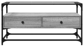 szürke sonoma szerelt fa TV-szekrény üveglappal 98 x 35 x 51 cm