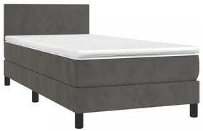 sötétszürke bársony rugós és LED-es ágy matraccal 100x200 cm