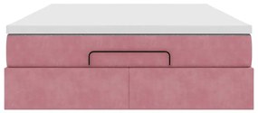 Ottomán ágykeret matraccal rózsaszín 140x190cm bársony