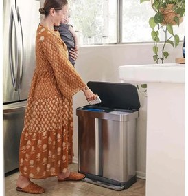 Rozsdamentes acél pedálos szemetes szelektív hulladékhoz 58 l Dual - simplehuman