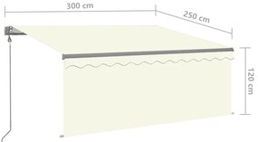 krémszínű automata kihúzható napellenző redőnnyel 3 x 2,5 m