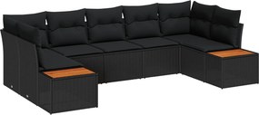 vidaXL Kerti Kanapé Szett párnával tárolóval 7 pcs Fekete Polyrattan