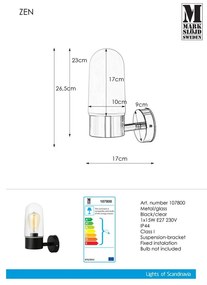 Zen Wall Black Clear fekete fali lámpa - Markslöjd