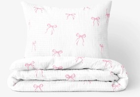 Goldea krepp ágyneműhuzat - rózsaszín masnik 150 x 200 és 50 x 60 cm