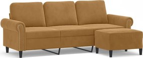 vidaXL 3 személyes barna bársonykanapé lábtartóval 180 cm
