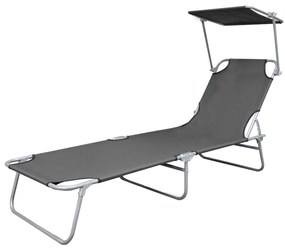 vidaXL szürke összecsukható acél napozóágy napellenzővel