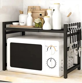 Konyhai polc magas mikrohullámú sütő fölé, fém munkalap polc, fekete