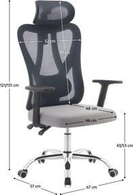 Irodai szék, sötétszürke/világosszürke/króm, teherbírás 150 kg, ADEMIR