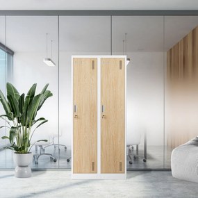 Pléh öltözőszekrény talpazaton, négymodulos, polcokkal, KACPER II, 800 x 1800 x 500 mm, Eco Design: fehér/ sonoma tölgy