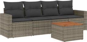 vidaXL 5 részes szürke polyrattan kerti ülőgarnitúra párnákkal