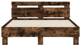 füstös tölgy színű ágykeret fejtámlával és LED-del 135x190 cm