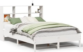 vidaXL fehér tömör fenyőfa könyvespolcos ágy matrac nélkül 120x200 cm