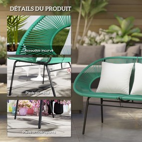 Outsunny 2 személyes kertipad acélból és műgyanta kötélből 2 párnával - méretek: 132L x 72W x 83H cm - sötét zöld | Aosom