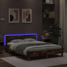 füstös tölgy színű ágykeret fejtámlával és LED-del 140x190 cm