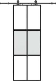 vidaXL fekete edzett üveg tolóajtó fémszerelék szettel 76x205 cm