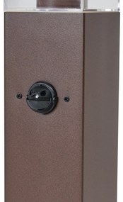 Kültéri lámpa rozsdabarna színben, átlátszó üveggel, 45 cm, IP44, aljzattal és mozgásérzékelővel - Malios