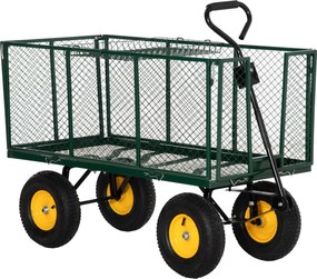 Outsunny Zöld Kerti Kocsi 342L Összecsukható Oldalfalakkal és 4 Kerekékkel, 138x57x84cm | Aosom