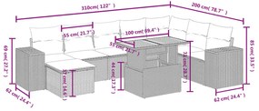 9-részes bézs polyrattan kerti ülőgarnitúra párnákkal