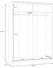 KARO gardróbszekrény 150x210 cm fehér/artisan tölgy