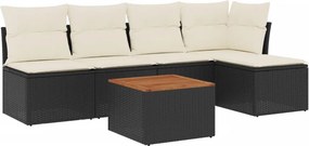 vidaXL 6 részes fekete polyrattan kerti ülőgarnitúra párnákkal
