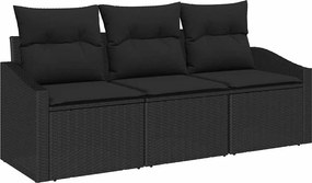vidaXL Kanapé Szett párnával 3 pcs Fekete polirattan