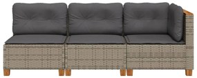 3 személyes szürke polyrattan kerti kanapé párnával