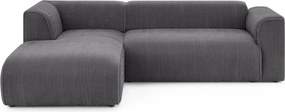 Sötétszürke kordbársony sarokkanapé (bal oldali-heverő résszel) Merid – Ropez