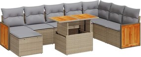 vidaXL 9 részes bézs polyrattan akácfa kerti ülőgarnitúra párnákkal
