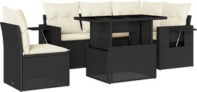 vidaXL 6 részes fekete polyrattan kerti ülőgarnitúra párnákkal