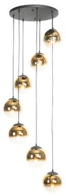 Art Deco lĂłgĂłlĂĄmpa fekete aranyszĂnƱ ĂŒveggel 7-lĂĄmpĂĄs - Pallon