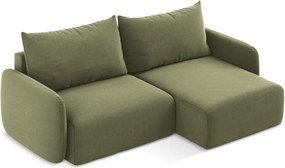 Zöld bársony kinyitható-tárolóhelyes sarokkanapé (jobb oldali-heverő résszel) Kalena – Makamii