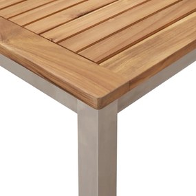 3 Darabos Kerti Étkező Szett Tömör Tízkafa, Kültéri Étkezőasztal 90x90x74,5 cm Tömör Tízkafa, Összecsukható Kerti Székek 2 db Tömör Tízkafa és Fém