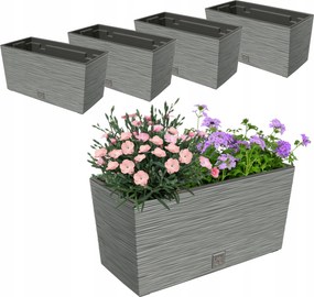 4x Virágtartó 12L erkélyláda 39,5x19,5 cm szürke tágas betét 8L
