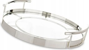 Dekorációs Tálca Fém Üveg Ezüst 25cm Glamour Fogantyúkkal 30