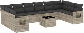vidaXL 11 részes világosszürke polyrattan kerti ülőgarnitúra párnákkal