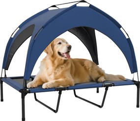 PawHut Felemelkedett Kutyaágy Napernyővel, Kültéri Kutyalak, Lélegző, Közepes és Kis Kutyák részére Sötétkék Oxford 106 x 76 x 94 cm | Aosom