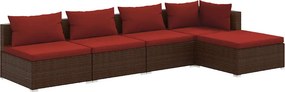vidaXL 5 részes barna polyrattan kerti ülőgarnitúra párnákkal