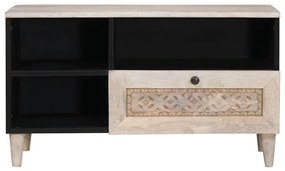 TV szekrény fiókkal Fehér 80 x 33 x 46 cm tömör mangófa