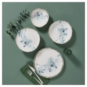 24 darabos étkészlet, fehér/kék, porcelán