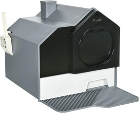 PawHut Macska Alomozó Doboz Alsó Tálcával, Lapáttal, Szűrővel, Fedett WC Macskák Számára 8 kg-ig, ABS, Műanyag, Szürke 47 x 45 x 42 cm | Aosom
