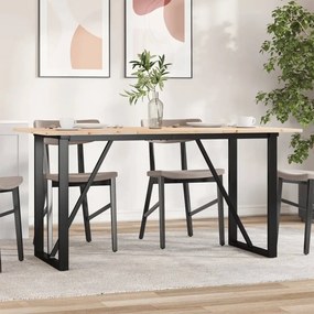 Tömör fenyőfa és acél étkezőasztal O-vázzal 140x80x75 cm