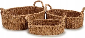 Fonott Kosár Barna Tengerifűből Ovális 3DB-OS Szett 37X23X17 CM