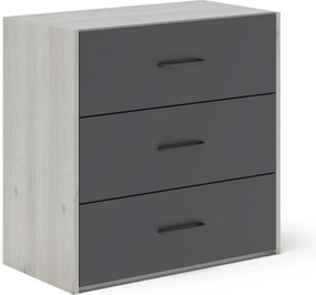 Malmo 3 fiókos komód, Fehér tölgy / Antracit, 80 x 42 x 80 cm